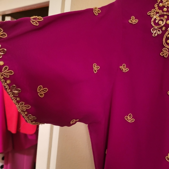 Indian gold embroidered tunic set with tunic, pants and scarf hot pink one size - Picture 12 of 16